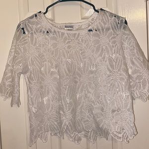 White floral pattern cropped top